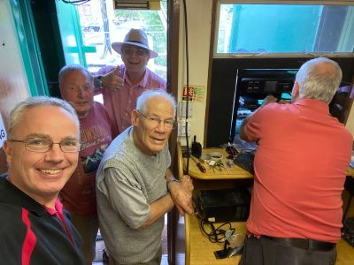 Repeater Working party 01/07/21
The last leg of the journey, repeater now in cabinet. Left to right: Tony, Stan, Stuart, Malcolm, Peter.
